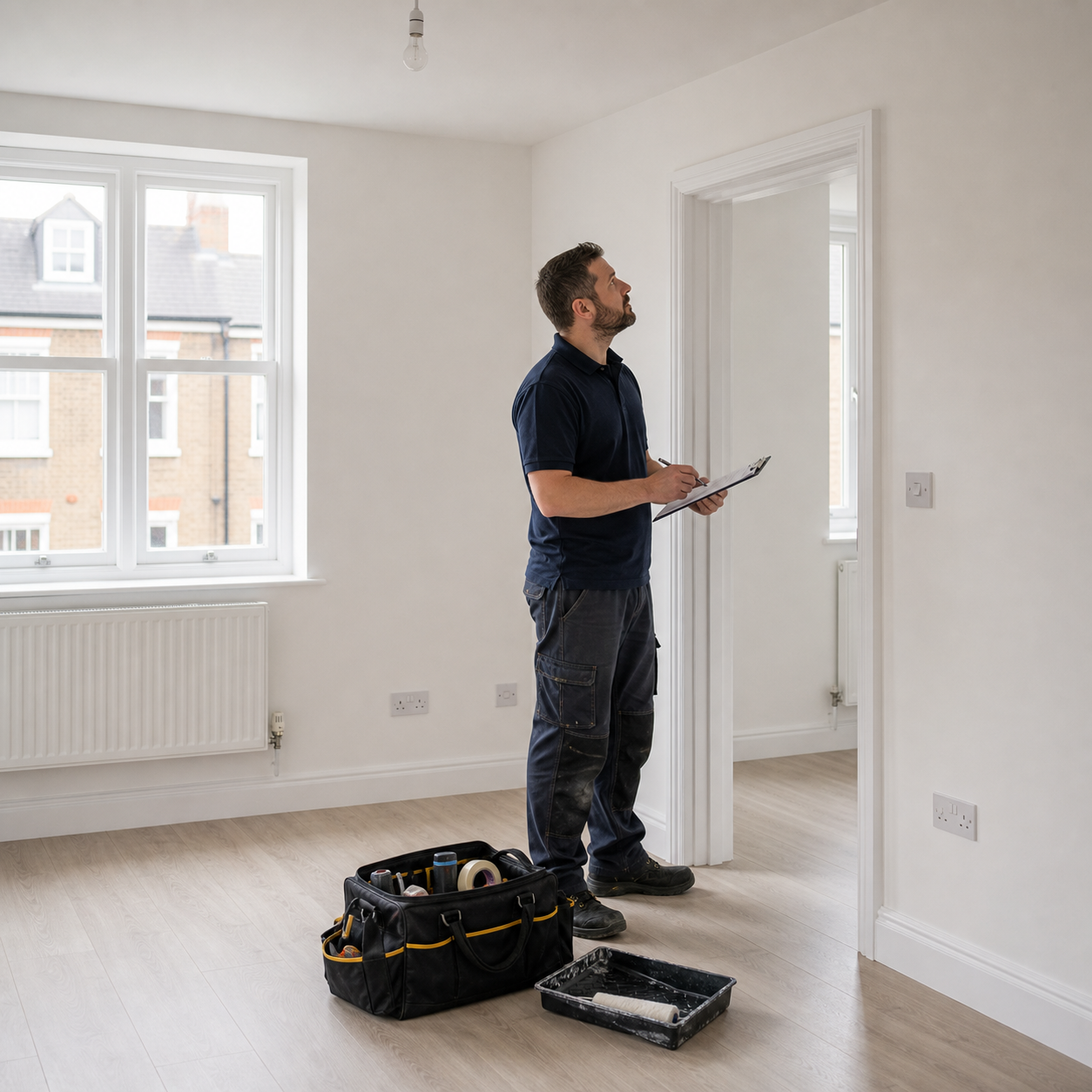 A clean unfurnished room with newly painted walls ready for tenant arrival.